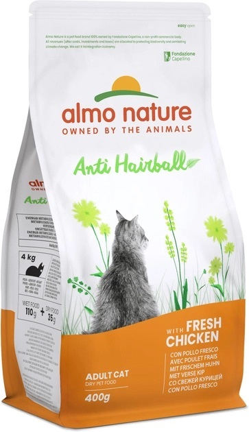 Корм сухой Almo Nature Holistic Cat для выведения шерсти у взрослых кошек со свежей курицей, 400 г