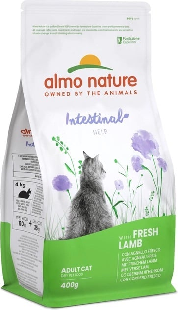 Корм сухой Almo Nature Holistic Cat для взрослых кошек с чувствительным пищеварением со свежим ягненком, 400 г