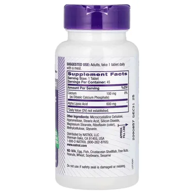 Альфа-ліпоєва кислота Natrol Alpha Lipoic Acid 600 мг, 45 таблеток