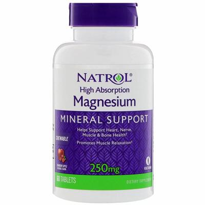 Магний Natrol Magnesium 250 мг, вкус яблок и клюквы, 60 жевательных таблеток