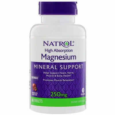 Магній Natrol Magnesium 250 мг, смак яблук та журавлини, 60 жувальних таблеток