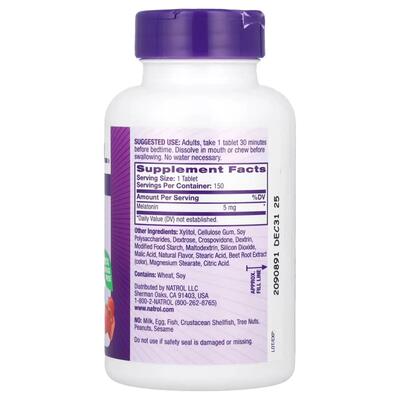 Мелатонин Natrol Melatonin Fast Dissolve 5 мг, вкус клубники, 150 таблеток