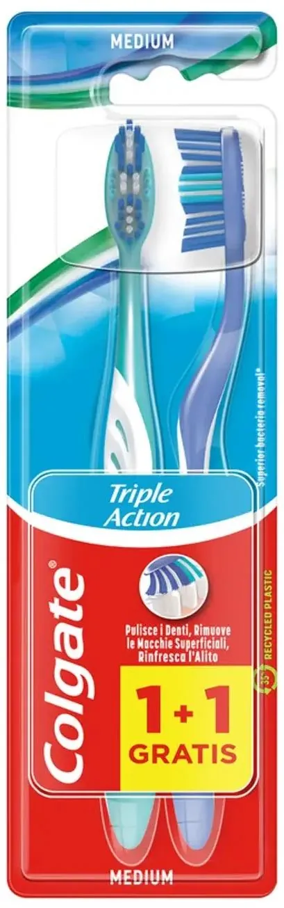 Зубна щітка Colgate Triple Action Потрійна дія 1+1, середньої жорсткості, 2 шт
