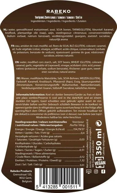 Соус Rabeko Sauce Zero Teriyaki низькокалорійний, без жирів, теріякі, 350 мл