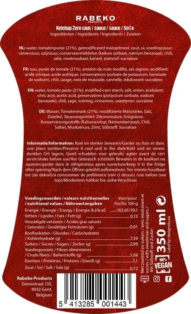 Соус Rabeko Sauce Zero Ketchup низькокалорійний, без жирів, кетчуп, 350 мл