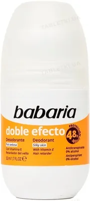 Дезодорант-антиперспірант кульковий Babaria Doble Efecto 48h шовковиста шкіра з вітаміном E, 50 мл