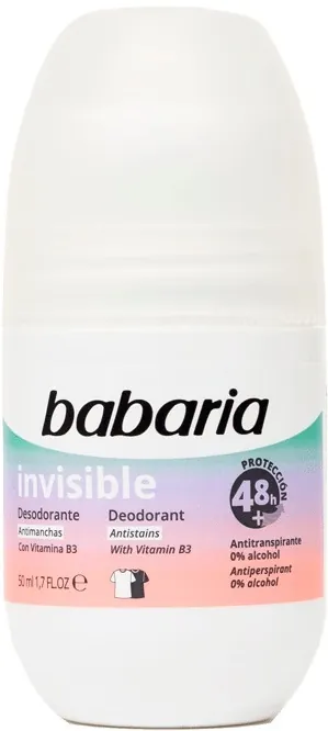 Дезодорант-антиперспірант кульковий Babaria Invisible 48h проти плям з вітаміном B3, 50 мл
