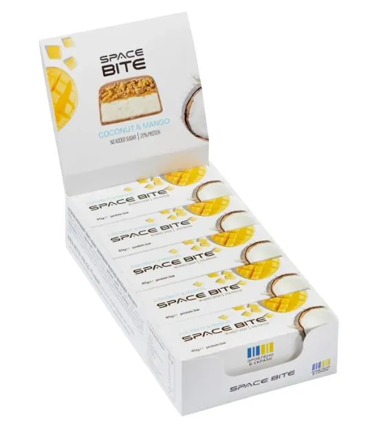 Батончик протеїновий Space Bite Protein Bar 20% протеїну кокос та манго, 10 штук по 45 г