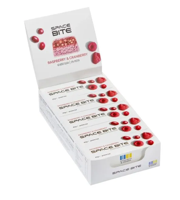 Батончик протеїновий Space Bite Protein Bar 25% протеїну малина та журавлина, 10 штук по 45 г