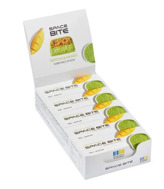 Батончик протеїновий Space Bite Protein Bar 25% протеїну матча та манго, 10 штук по 45 г
