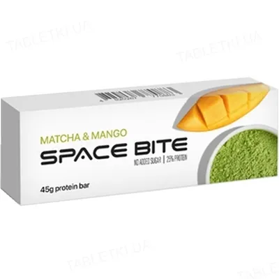 Батончик протеїновий Space Bite Protein Bar 25% протеїну матча та манго, 10 штук по 45 г