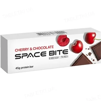 Батончик протеїновий Space Bite Protein Bar 27% протеїну вишня та шоколад, 10 штук по 45 г