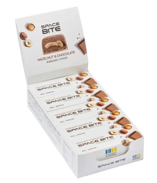 Батончик протеїновий Space Bite Protein Bar 27% протеїну шоколад та фундук, 10 штук по 45 г
