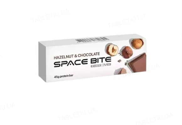Батончик протеїновий Space Bite Protein Bar 27% протеїну шоколад та фундук, 10 штук по 45 г