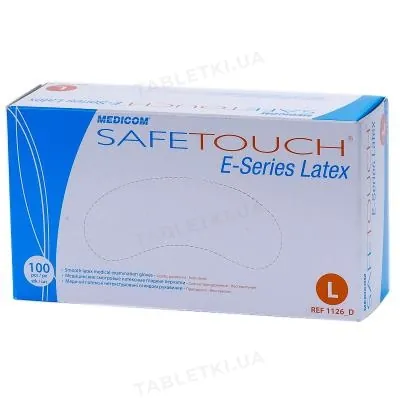 Рукавички оглядові Medicom Safe-Touch E-Series латексні припудрені, розмір L, нестерильні, 1 пара