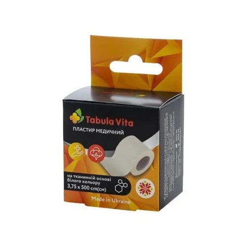 Пластир Tabula Vita на тканинній основі білого кольору, 3,75 см х 500 см