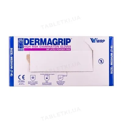 Рукавички оглядові Dermagrip High Risk латексні без пудри нестерильні, розмір M, пара