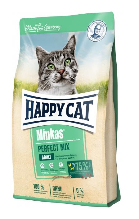 Корм сухой Happy Cats Minkas Perfect Mix для взрослых кошек с птицей, ягненком и рыбой, 10 кг