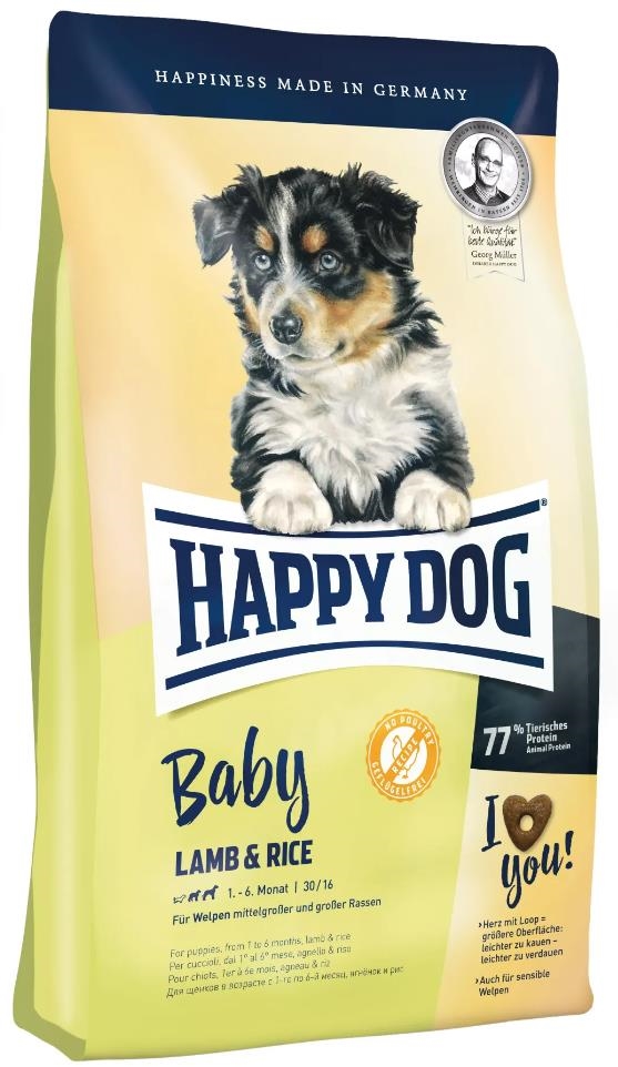 Корм сухой Happy Dog Baby Lamb & Rice безглютеновый для щенков средних и крупных пород собак с чувствительным пищеварением, 4 кг