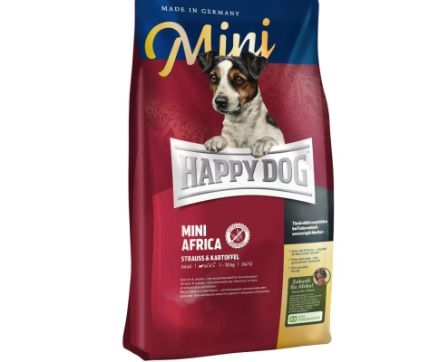 Корм сухой Happy Dog Mini Africa для взрослых собак малых пород при аллергиях и пищевой непереносимости, с мясом страуса, 300 г