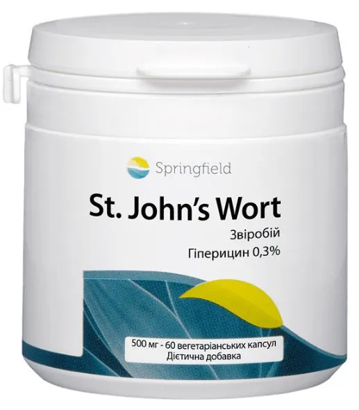 Звіробій Springfield St.John's Wort Гіперицин 0,3% 500 мг, 60 вегетаріанських капсул