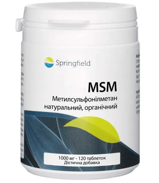 Метилсульфонілметан Springfield MSM натуральний органічний 1000 мг, 120 таблеток