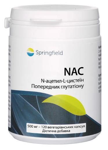 N-ацетил-L-цистеин Springfield NAC Предшественник глутатиона 500 мг, 120 капсул
