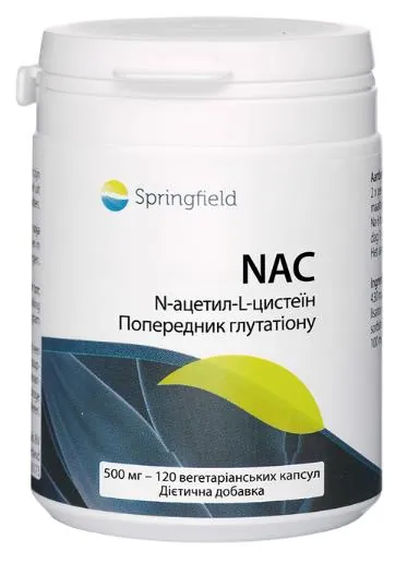 N-ацетил-L-цистеїн Springfield NAC Попередник глутатіону 500 мг, 120 капсул