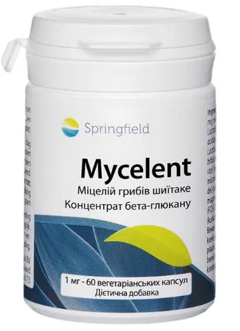 Міцелент Springfield Mycelent Міцелій грибів шиїтаке, концентрат бета-глюкану 1 мг, 60 капсул