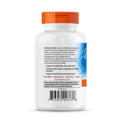 Вітаміни Біотин 10000 мкг Doctor's Best Biotin 10000 mcg (В7) , 120 вегетаріанських капсул