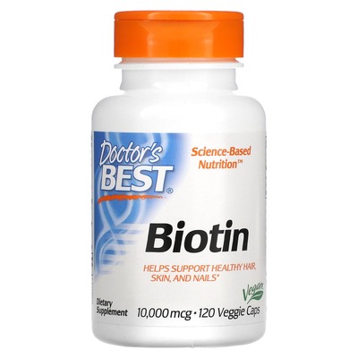 Вітаміни Біотин 10000 мкг Doctor's Best Biotin 10000 mcg (В7) , 120 вегетаріанських капсул