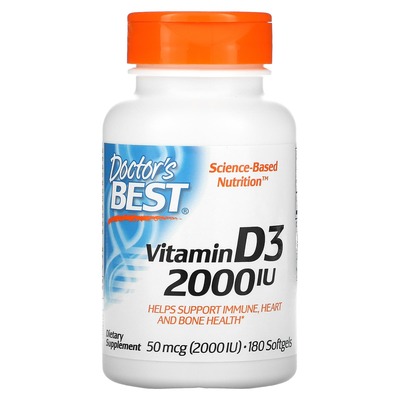 Витамин D3 2000IU Doctor's Best Vitamin D3, 180 желатиновых капсул