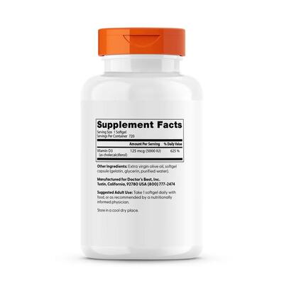 Вітамін D3 5000IU Doctor's Best Vitamin D3, 720 желатинових капсул