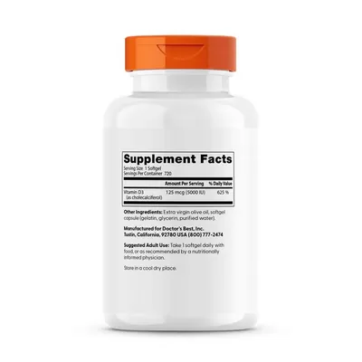 Вітамін D3 5000IU Doctor's Best Vitamin D3, 720 желатинових капсул