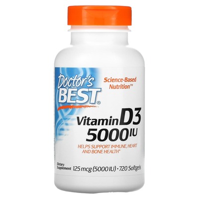 Вітамін D3 5000IU Doctor's Best Vitamin D3, 720 желатинових капсул
