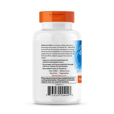Вітамін K2 з D3 Doctor's Best Vitamin K2 plus Vitamin D3 180 мкг, 60 капсул