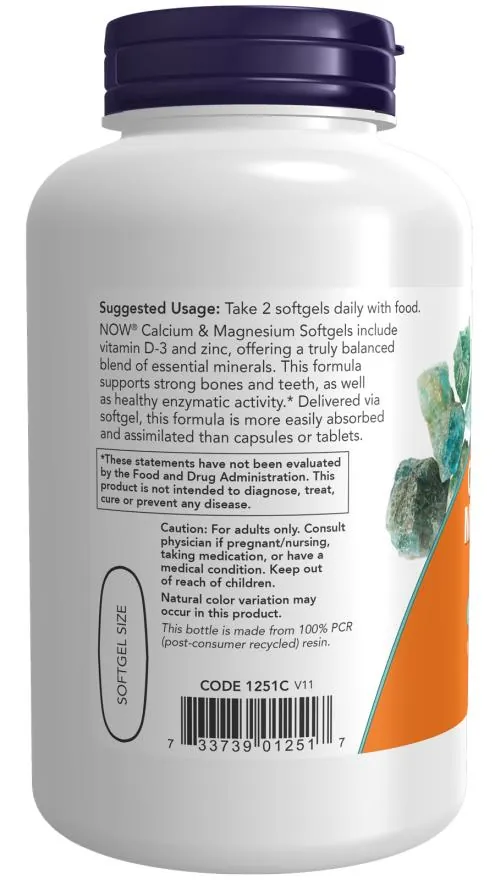 Кальцій та магній NOW Calcium & Magnesium м'які капсули №120
