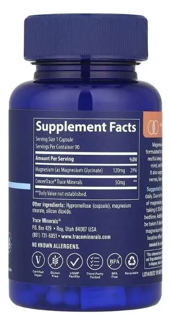Магній гліцинат Trace Minerals Magnesium Glycinate 120 мг, 90 капсул