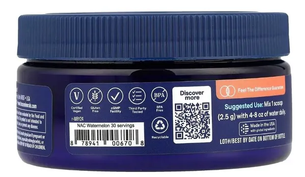 N-ацетил L-цистеїн Trace Minerals NAC Powder 600 мг смак кавуна, 75 г