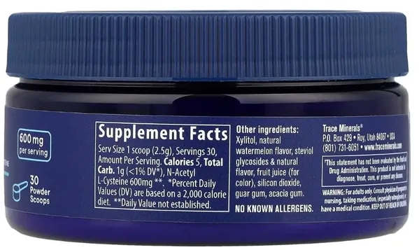 N-ацетил L-цистеїн Trace Minerals NAC Powder 600 мг смак кавуна, 75 г