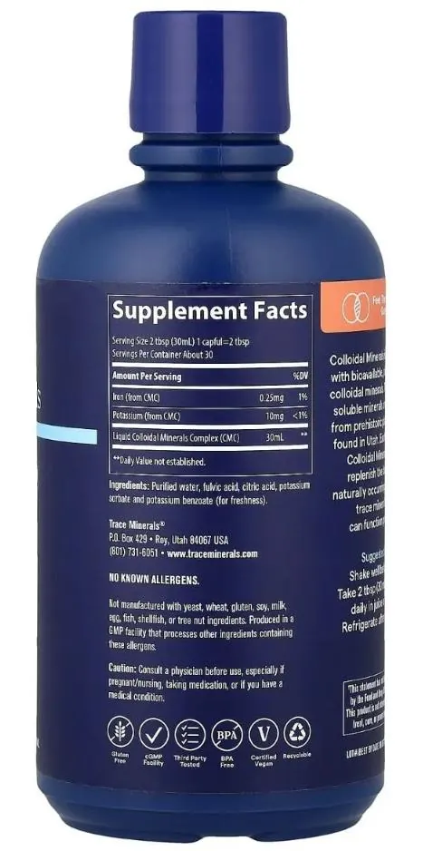 Колоїдні мінерали Trace Minerals Collodial Minerals без смаку, 946 мл