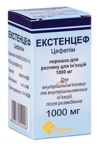 Экстенцеф порошок для р-ра д/ин. по 1000 мг №1 во флак.