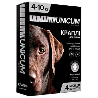 Капли на холку Unicum Premium от блох и клещей для собак весом 4-10 кг, 1 штука