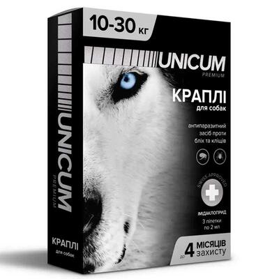 Капли на холку Unicum Premium от блох и клещей для собак весом 10-30 кг, 1 штука