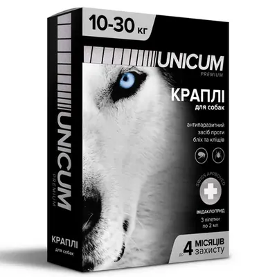 Краплі на холку Unicum Premium від бліх і кліщів для собак вагою 10-30 кг, 1 штука