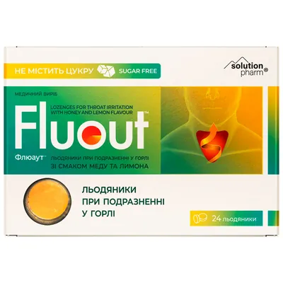 Флюаут Solution pharm льодяники зі смаком меду та лимона без цукру №24