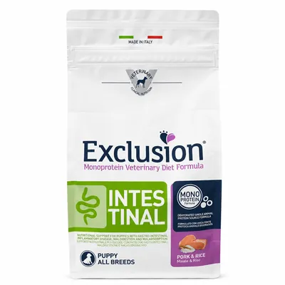Корм сухий Exclusion Monoprotein Veterinary Diet Intestinal для цуценят всіх порід з порушенням травлення свинина та рис, 800 г