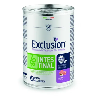 Корм вологий Exclusion Monoprotein Veterinary Diet Intestinal для цуценят всіх порід з порушенням травлення свинина та рис, 400 г