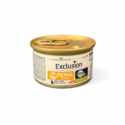 Корм вологий Exclusion Monoprotein Veterinary Diet Renal Phase II для котів при нирковій недостатності свинина, горох та рис, 85 г