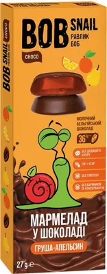 Мармелад Bob Snail Choco Груша-апельсин в бельгійському молочному шоколаді, 27 г